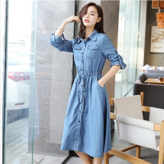 レディース ワンピース 春夏 デニム シャツワンピース Aライン デニム ワンピース ヒザ丈 デニム ワンピース 膝丈 ロング丈 デニムシャツの通販はau Wowma ワウマ ベースキャンプ 商品ロットナンバー