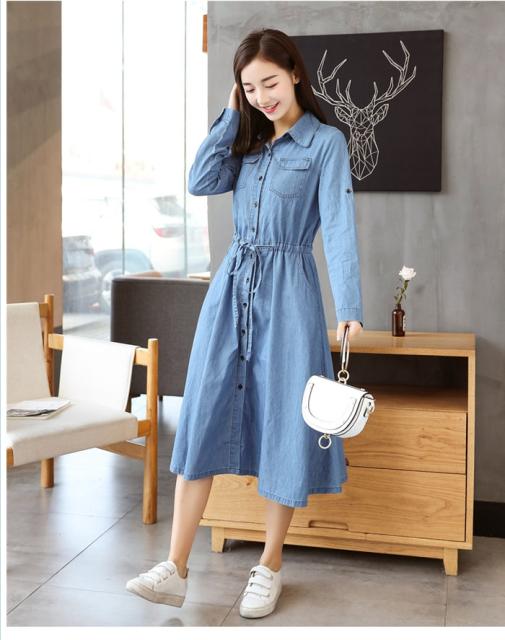 レディース ワンピース 春夏 デニム シャツワンピース Aライン デニム ワンピース ヒザ丈 デニム ワンピース 膝丈 ロング丈 デニムシャツの通販はau Wowma ワウマ ベースキャンプ 商品ロットナンバー