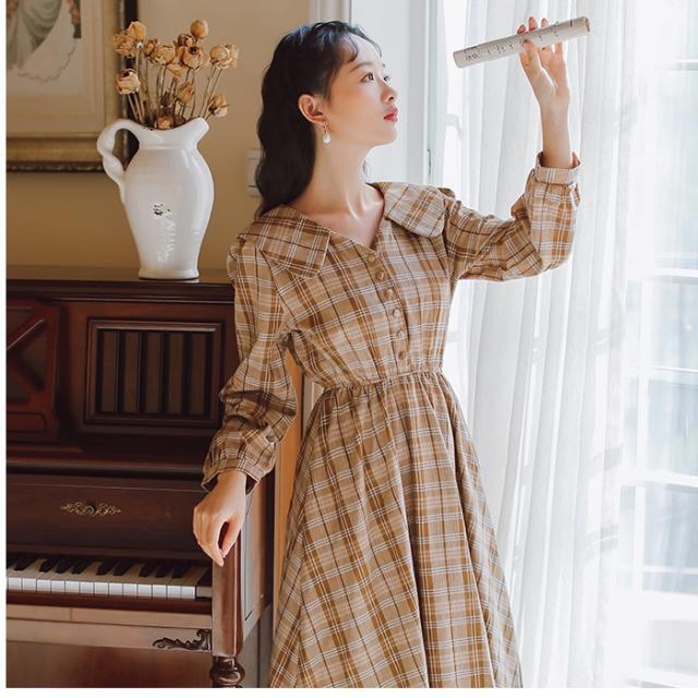 フェミニン ワンピース 春服 レディース ワンピース 春 新作 売れ筋 春物 長袖 ロング丈 二重 大きな襟 チェック柄 フレア ガーリー レトの通販はau Wowma ワウマ ベースキャンプ 商品ロットナンバー