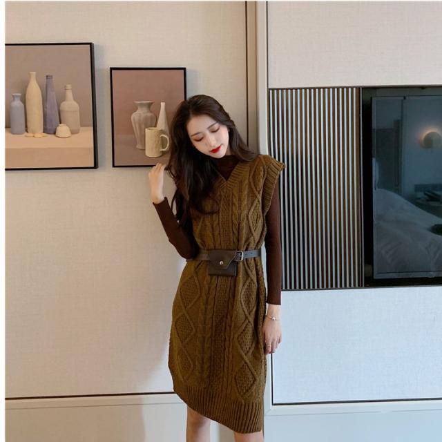 ニットワンピース 韓国 秋 冬 韓国 ファッション レディース ワンピース 秋 冬 カジュアル ケーブルニットベスト ミニワンピ ベルトマーの通販はau Wowma ワウマ ベースキャンプ 商品ロットナンバー