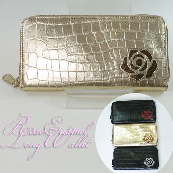 最終値下 送料無料 本革 ローズ型抜き エナメル ラウンドファスナー長財布 バラ 花 かわいい クロコ型押し シンプル 即納 全国送料無料 Centrodeladultomayor Com Uy