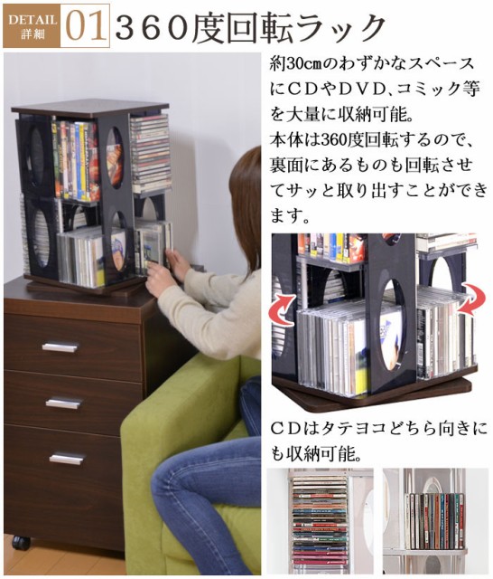 回転ラック 1段 30 CD/DVD/コミック/本棚/本/収納/収納家具/ラック/回転/省スペース/スピン/シェルフ/棚/卓上/ミニ