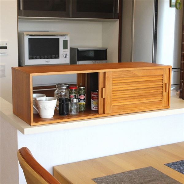 Sale 公式 ルーバー式 カウンター上収納 調味料ラック ライトブラウン 上置き 引き戸 収納 棚 両面開閉 木製 幅80cm おしゃれ キ 最終値下げ Centrodeladultomayor Com Uy