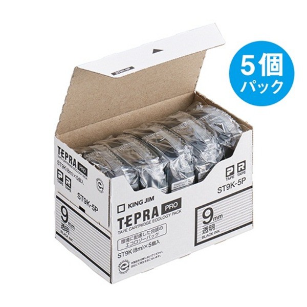 (まとめ）キングジム テプラ PRO テープカートリッジ 9mm 透明/黒文字 ST9K-5P 1パック(5個)【×3セット】