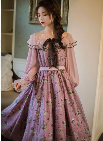 レディース ワンピース パープル オフショルダー フリル 花柄 春物 長袖 セミロリータ スウィート フレアの通販はau Pay マーケット Luxury ラグジュアリー 商品ロットナンバー