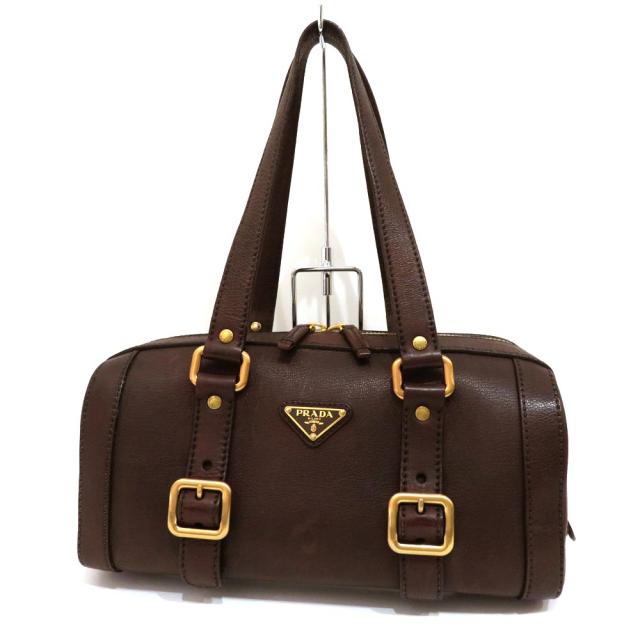 コンビニ受取対応商品 プラダ レザー ミニボストンバッグ 三角ロゴ Abランク ダークブラウン Prada レディース 名谷店 お気にいる Kweli Shop