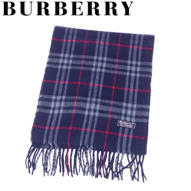 アウトレット送料無料 バーバリー Burberry マフラー フリンジ付き レディース メンズ チェック ネイビー ブルー レッド ウール 毛