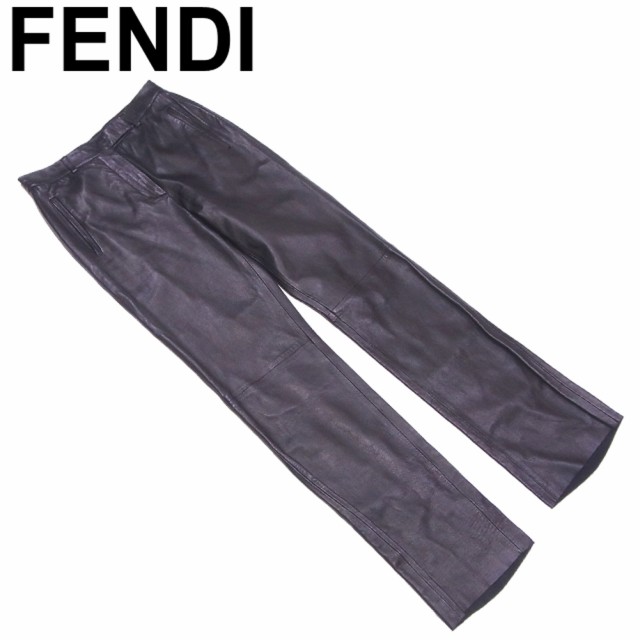 フェンディ FENDI パンツ ストレート ボトムス レディース ♯40サイズ レザー ブラック レザー 美品 セール 【中古】 T9679