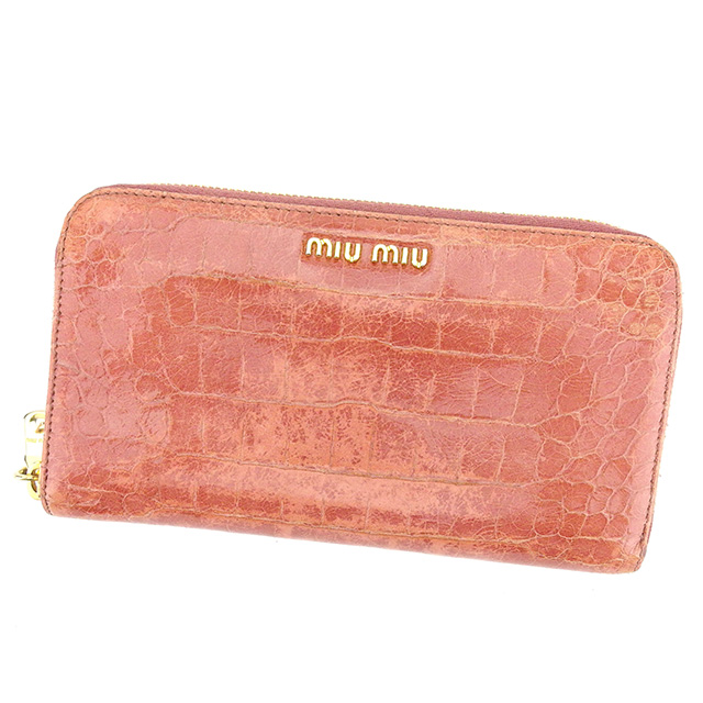 春バーゲン ラスト1点 ミュウミュウ 長財布 ラウンドファスナー クロコダイル型押し ピンク Pvc レザー Miu Miu 長サイフ サイフ 収納 財布 ユ 無料長期保証 Www Centrodeladultomayor Com Uy