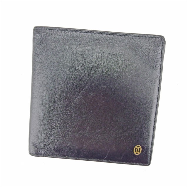 二つ折り カルティエ パシャ 財布 Cartier T5197 メンズ 【中古】 【送料無料】 ブラック ゴールド レザー