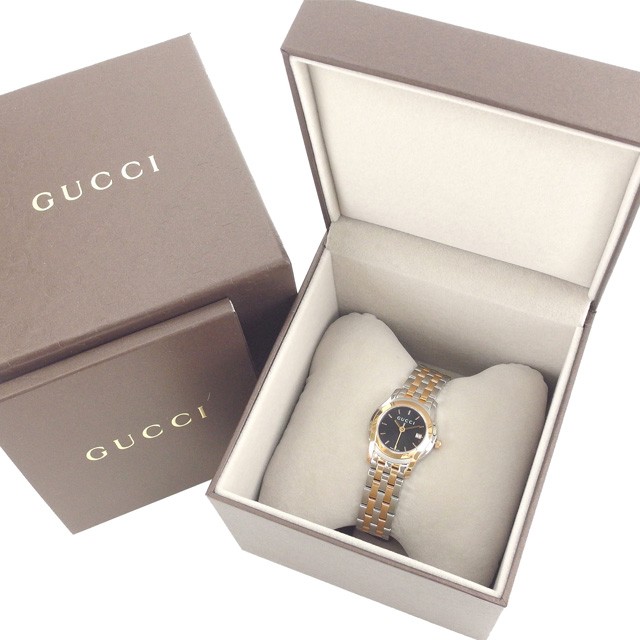 グッチ GUCCI 腕時計 クォーツ レディース ラウンドフェイス ロゴ 【中古】 T12536