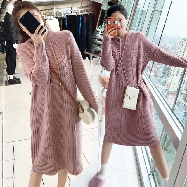 ファイナルバーゲン マタニティ ワンピース パーカー編み込みセーターワンピース 長袖 膝丈 普段着 お出かけ マタニティウェア シンプル おしゃれ カジュアル 未使用 Carlavista Com