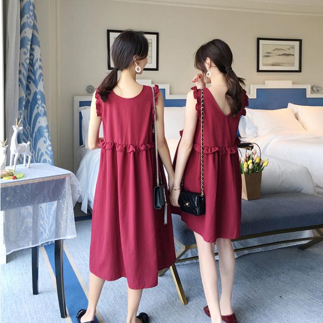 配送員設置送料無料 マタニティーフリルドレス ノースリーブ 華やか 結婚式 二次会 パーティー マタニティウェア 赤 レッド レトロ 海外 韓国ファッション 新規購入 Carlavista Com