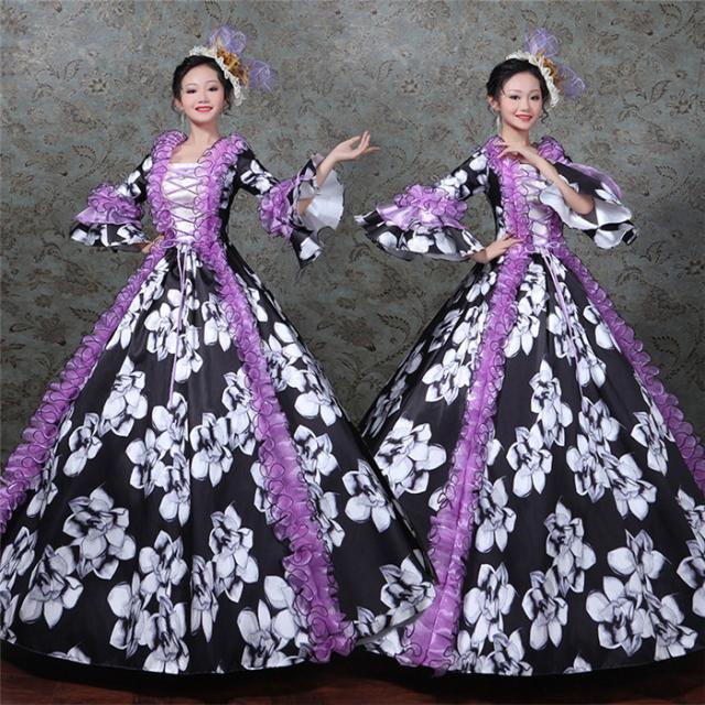 割引制度 大花柄ドレス オペラ声楽 中世貴族風豪華お姫様ドレス 舞台衣装やステージ衣装にピッタリのロング丈のプリンセスカラードレス 純正オンラインストア Triplex Ee