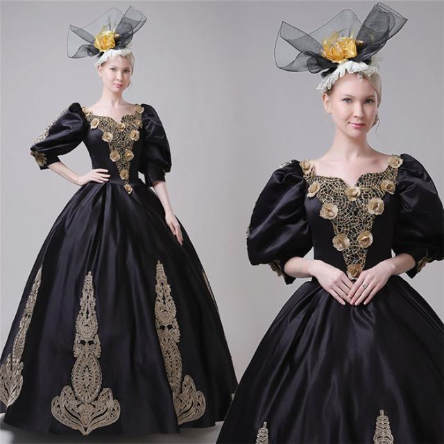 割引通販サイト ロングドレス 貴族ドレス お姫様ドレス ドレス 中世ヨーロッパ 七分袖 豪華な女王 ステージ衣装 袖あり プリンセスライン刺繍 豪華 ゴー オンライン低価格 Triplex Ee