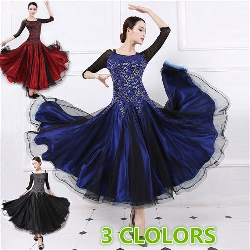 公式通販 競技着 社交ダンスドレス スタンダードドレス 社交ダンスワンピース ワルツ ダンスドレス 発表会 衣装 ブラック レッド ダークブルー サ 期間限定セール Centrodeladultomayor Com Uy