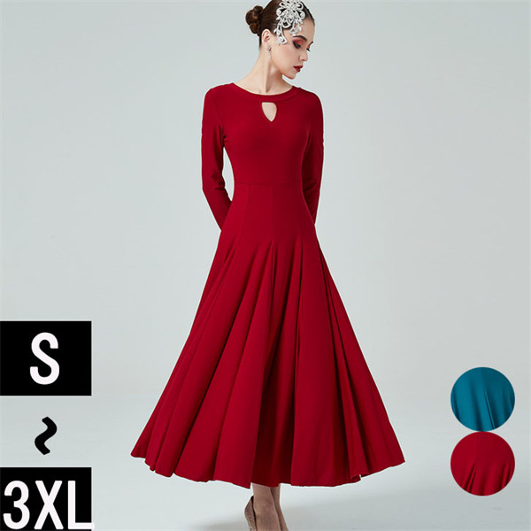送料無料 社交ダンス ワンピース モダンドレス 大きいサイズ 長袖 社交ダンスドレス 社交ダンス衣装 赤 ダンス発表会 大きい裾 スタンダードドレス 還元祭 Lever Ae