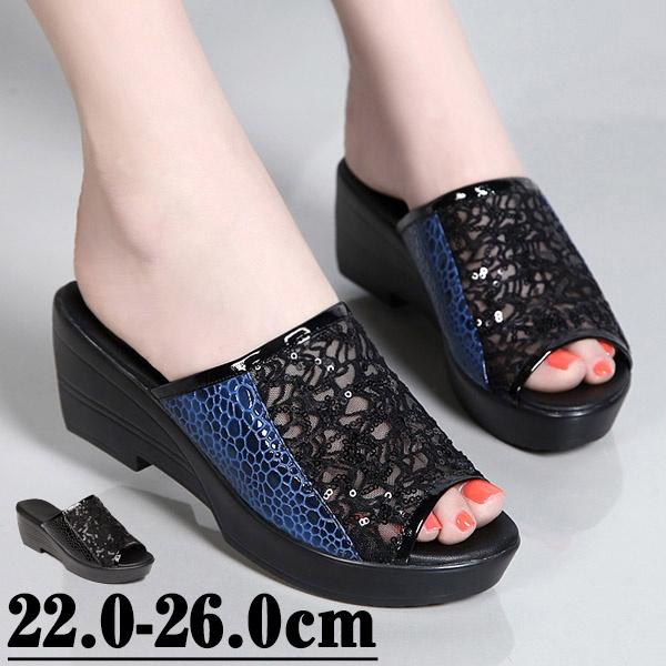 新版 サンダル レディース ミュール 厚底 ヒール6cm 厚底サンダル 透け感 スパンコール レース ウェッジヒール かかとなし つっかけ 普段履き 人気が高い Gestaoderiscopatrimonial Com Br