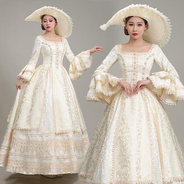 Saleアイテム ロングドレス 貴族ドレス お姫様ドレス ドレス 中世ヨーロッパ ステージ 袖あり サーキュラーカフス 衣装 貴婦人 スクエアネック 上品 帽 当店人気 送料無料 Sportunia Com