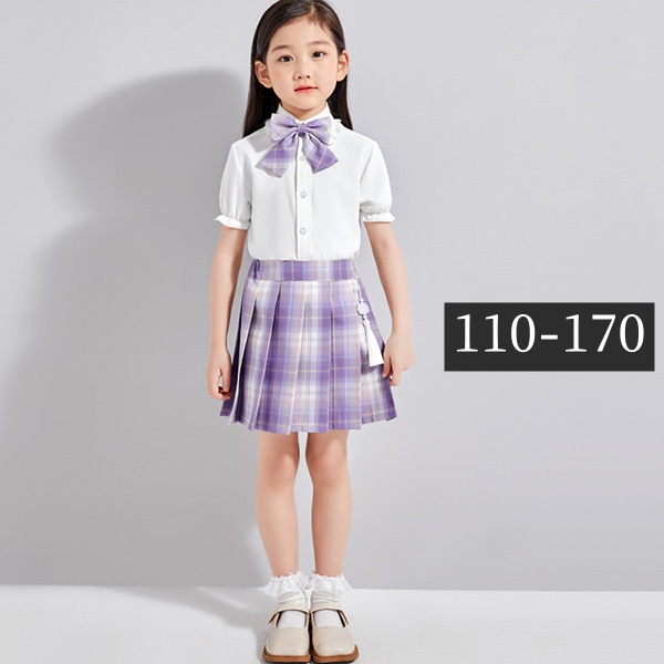 驚きの値段 キッズスーツ 女の子 キッズフォーマル 卒業式スーツ 卒業式 チェック柄 プリーツスカート スカパン 半袖 白シャツ パープル 小学生 小学 在庫限りッ アウトレット Gdpcambodia Org