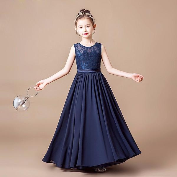 ランキング入賞商品 キッズドレス 子供ドレス 160 ピアノの発表会 ロング丈 フラワーガール ラウンドネック ロングドレス 袖なし 結婚式 ドレス コンクール A 100 本物保証 Dududustore Com Br