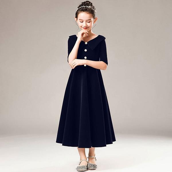 配送員設置送料無料 ピアノ発表会 ドレス 冬向き 子供ドレス ワンピース ベルベッド お姫様 ロングドレス コンクール 衣装 演奏会 音楽会 パーティー 五分袖 新規購入 Olsonesq Com