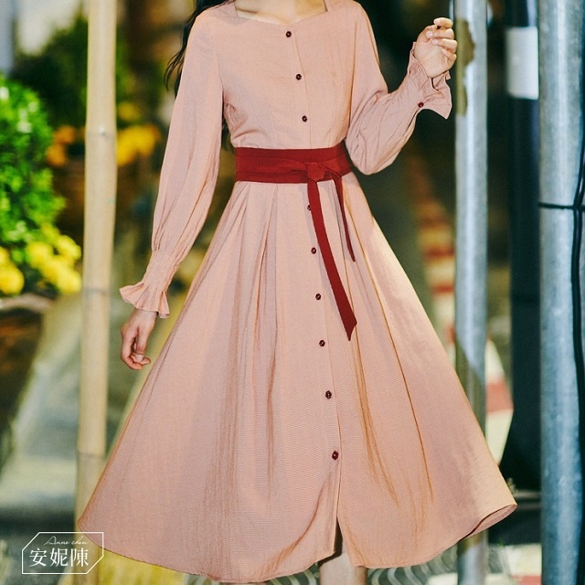 新品本物 レディース ワンピース 春 シャツワンピ 長袖 キャンディースリーブ スクエアネック フレア ミモレ丈 ウエストリボン ガーリー レトロ 予約販売品 Centrodeladultomayor Com Uy