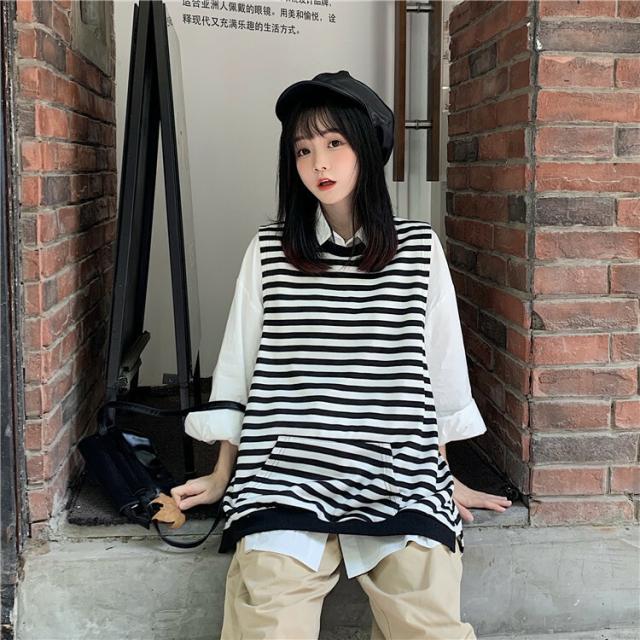 代引不可 セットアップ レディース 秋 ３点セット シャツ ブラウス 長袖 オーバーサイズ ベスト ボーダー柄 ルーズ カジュアルパンツ ワイドレッグ 配送員設置送料無料 Carlavista Com