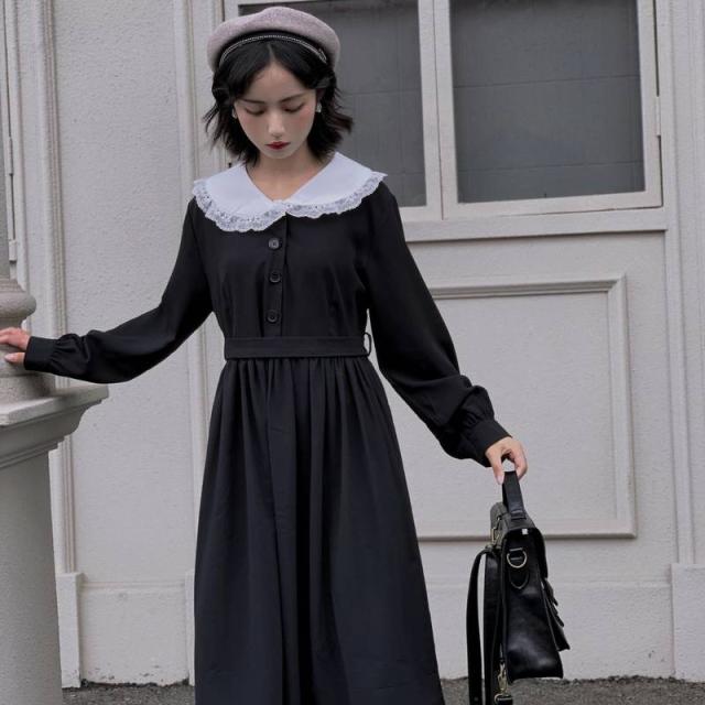 大人気 ワンピース ミモレ丈 激安 Aライン フリル襟 前ボタン ゆったり 体型カバー ガーリー 無地 かわいい レトロ ロリータの通販はau Wowma ワウマ ル ボヌール 商品ロットナンバー