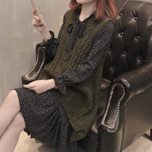 5色展開 重ね着風 ワンピース ニット ベスト リボンタイ チェック柄 ミモレ丈 カジュアル かわいい 通勤 通学 おでかけの通販はau Pay マーケット ル ボヌール 商品ロットナンバー