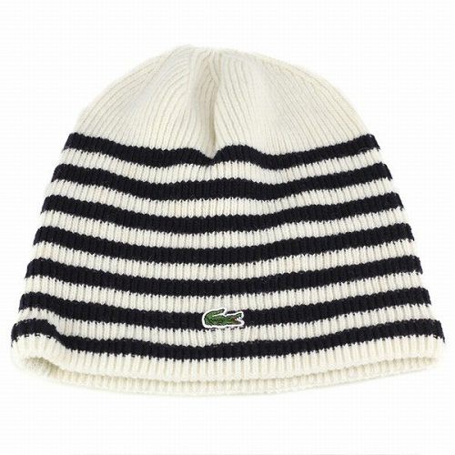 LACOSTE ラコステ ボーダー柄 ニット帽 ニットワッチ メンズ レディース 帽子 オフホワイト LACOSTE ラコステ ボーダー柄 ニット帽 ニットワッチ メンズ レディース 帽子 オフホワイト