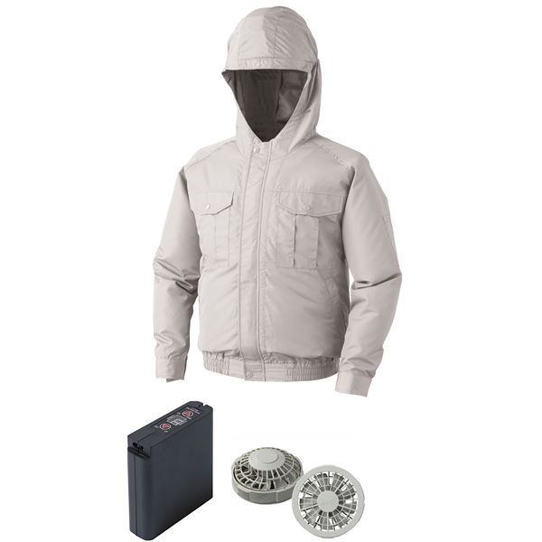セール時期 空調服 フード付ポリエステル製ワーク空調服 大容量バッテリーセット ファンカラー グレー 0810g22c06s2 シルバー サイズ M 対テロリストの Www Arcenciel Org