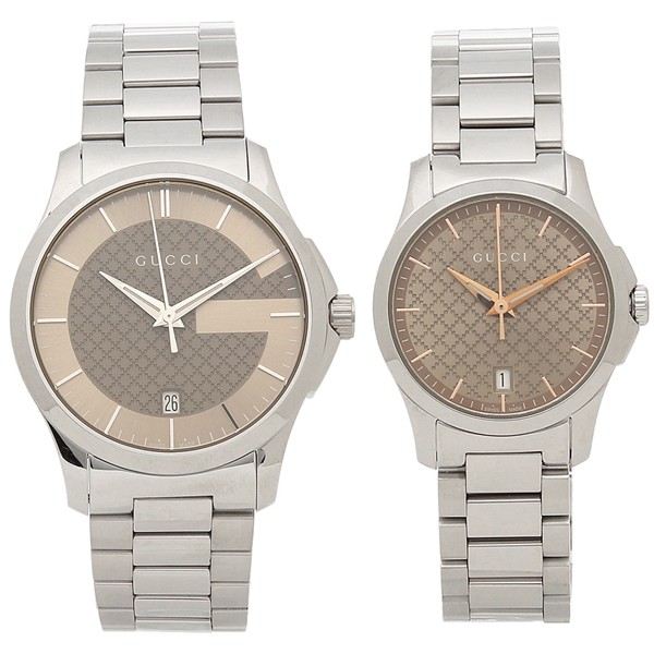 【ご予約品】 グッチ 腕時計 ペアウォッチ レディース メンズ GUCCI YA126445 YA126594 シルバー ブラウン, 米沢市 6681a947