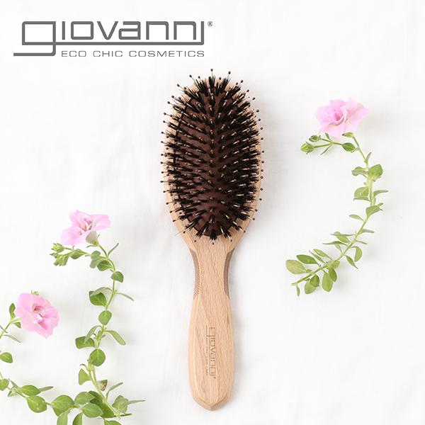 Giovanni Eco Chic三鍵刷 天然野豬生態時尚光澤按摩刷捲髮多發光澤墊別針天然髮刷梳子光滑的頭髮頭皮糾結靜電更新 ジョヴァンニ Giovanni Eco Chic スリーキーブラシ 天然猪毛 エコシック ツヤ出し マッサージブラシ くせ毛 多毛 ツヤ クッションピン ピン
