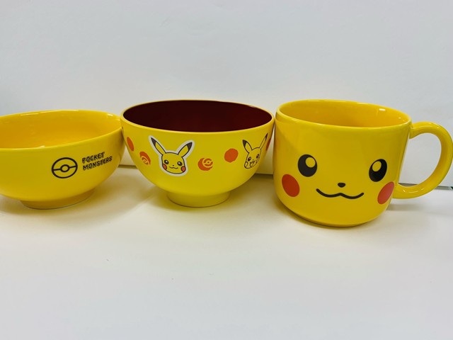 Ruten Japan Pokemon Pikachu Face Teacup Face Soup Bowl Mug Cup Set New Kim Jang Cotton ポケットモンスター ピカチュウフェイス茶碗 フェイス 汁椀 マグカップ セット 新品 金正 陶器