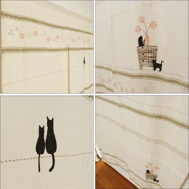 のれん 猫 花柄 刺繍 可愛い 和室 85×150cm ステッチネコの通販はau 
