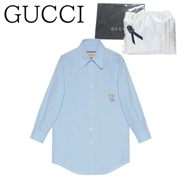 新真實的免費送貨免費禮物包裝] Gucci Gucci徽標貓襯衫貓棉661522 ZAG5I 4990女士女性兒童禮物禮物禮物禮物禮物送禮生日慶祝母親節聖誕節禮物  - 【新品正規品送料無料ギフト包装無料】GUCCI グッチ ロゴ 猫 シャツ キャットコットン 661522 ZAG5I 4990 ...