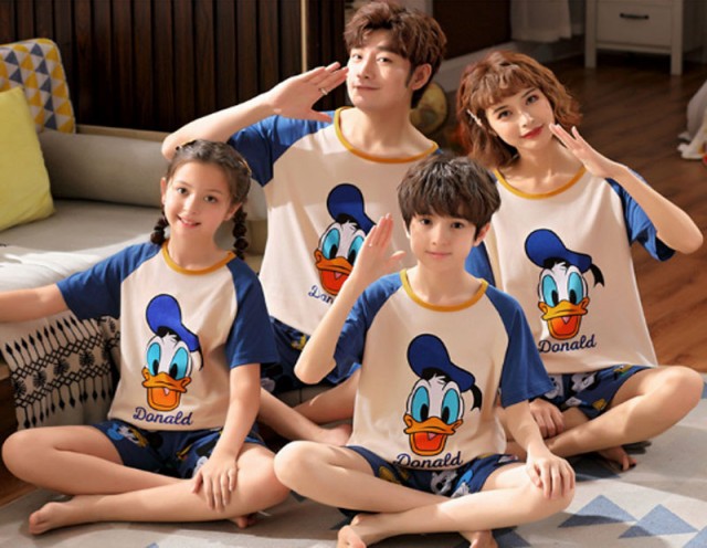 Ruten Japan Disney Parent Pair Pair Look Pajamas Top And Bottom Set Short Sleeve Summer Couples Family Pajamas Summer Roomwear Match Cute Donald Duck Pattern ディズニー親子ペア ペアルック パジャマ 上下セット 半袖 夏