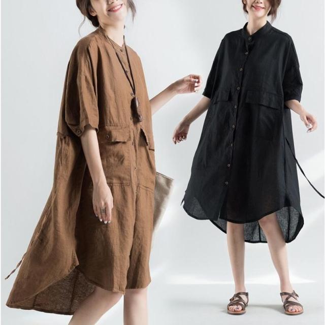 シャツワンピース チュニック リネンワンピース レディース 綿麻混ワンピース ロングシャツワンピース ゆったり 袖あり 体型カバー 40代 50代 着痩せ シャツワンピース チュニック リネンワンピース レディース 綿麻混ワンピース ロングシャツワンピース ゆったり 袖