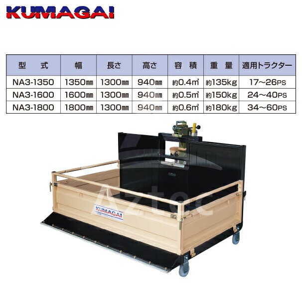 トラクターダンプ J仕様 NA3R-1800J(A2) ワンタッチ仕様 日農工特殊3P 整地 運搬 除雪 熊谷農機 オK 個人宅配送不可 代引不可  通販