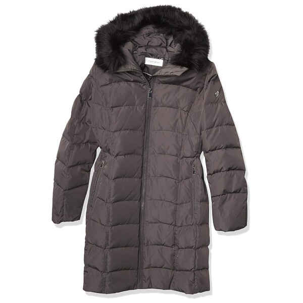 カルバンクライン レディース コート アウター Women's Quilted Faux Fur Trim Hooded Puffer Coat Titan