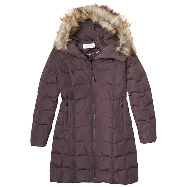 カルバンクライン レディース コート アウター Women's Quilted Faux Fur Trim Hooded Puffer Coat Prune