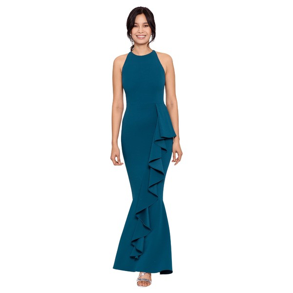 ベッツィ アンド アダム レディース ワンピース トップス Halter Crepe Mermaid Gown Azure