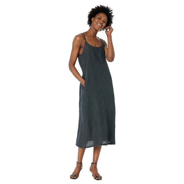 エイリーンフィッシャー レディース ワンピース トップス Full-Length Cami Dress in Washed Organic Linen Delave Graphite