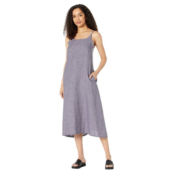 エイリーンフィッシャー レディース ワンピース トップス Full-Length Cami Dress in Washed Organic Linen Delave Misty Lilac