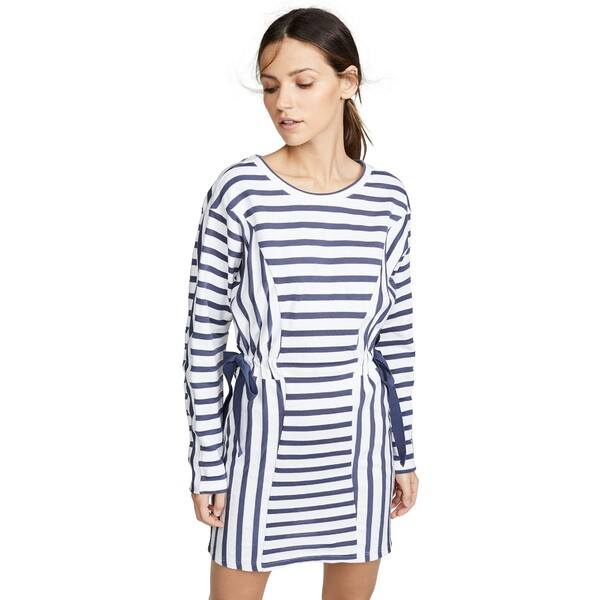 パーカー レディース ワンピース トップス Women's Shauna Long Sleeve Ruched Waist Dress Navy Stripe