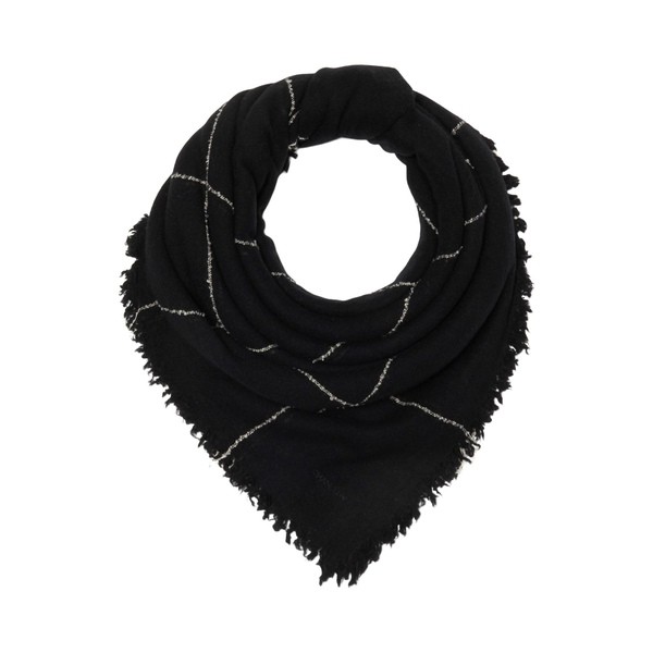 チャンルー レディース マフラー・ストール・スカーフ アクセサリー 100% Cashmere Windowpane Wrap Scarf Black