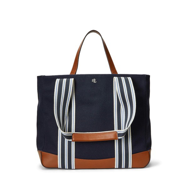 ラルフローレン レディース ハンドバッグ バッグ Striped Canvas Large Lora Tote Lauren Navy/Lauren Tan/Stripe