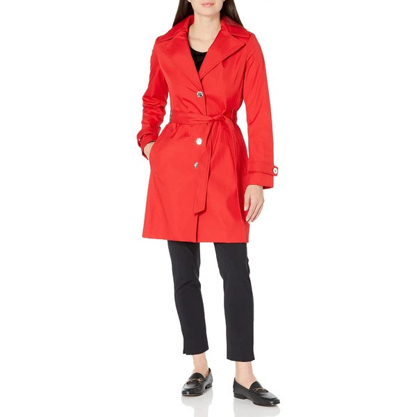 カルバンクライン レディース コート アウター Women's Single Breasted Belted Rain Jacket with Removable Hood Cherry