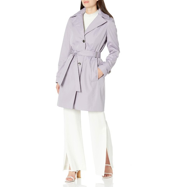 カルバンクライン レディース コート アウター Women's Single Breasted Belted Rain Jacket with Removable Hood Lavender Grey